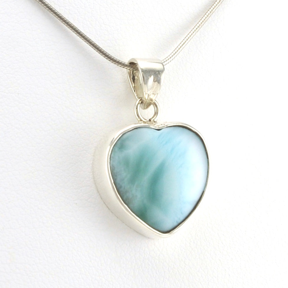 Side View Sterling Silver Larimar Heart Pendant