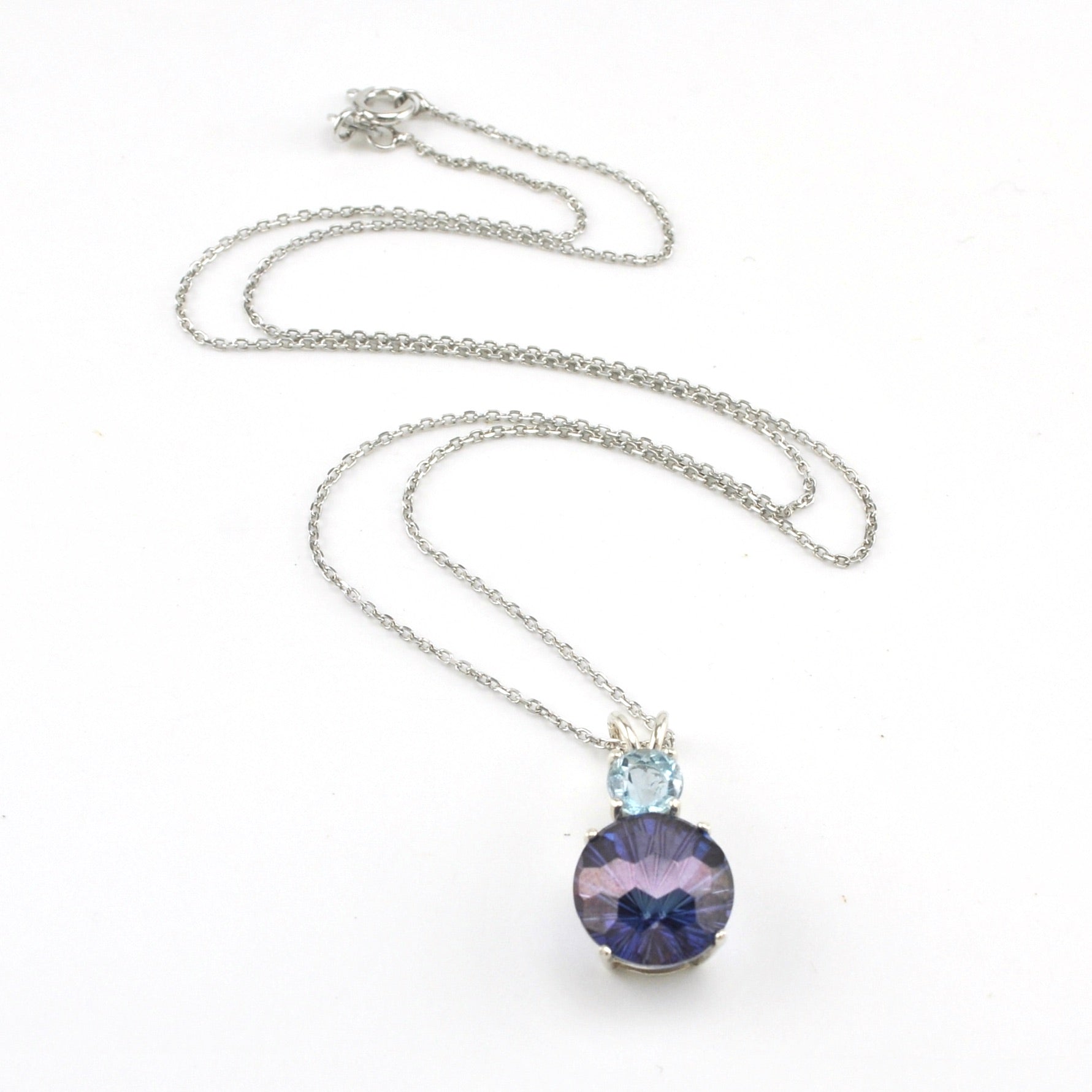Sterling Silver Tanzine Aura Quartz with Aquamarine Necklace