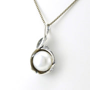 Alt View Sterling Silver White Pearl in Wrapped Feather Setting Necklace