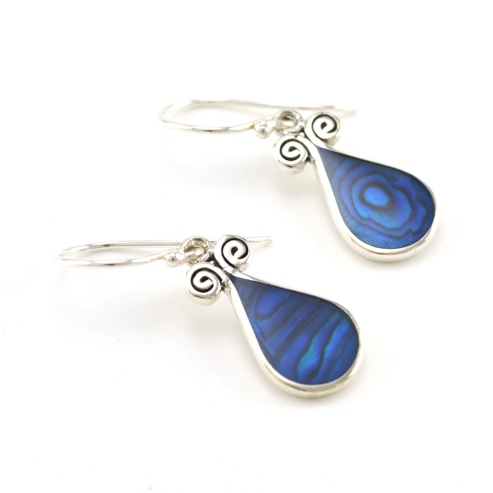Sterling Silver Blue Abalone Tear Double Swirl Earrings
