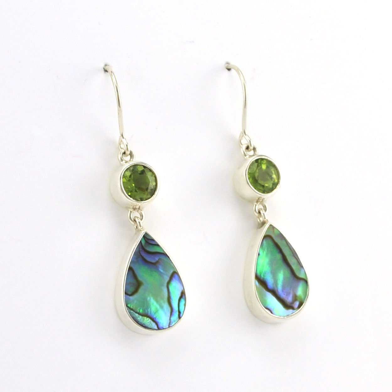 Alternate View Sterling Silver Peridot Abalone Dangle Earrings