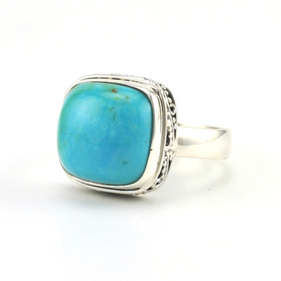 Sterling Silver Arizona Turquoise 13mm Square Bali Ring