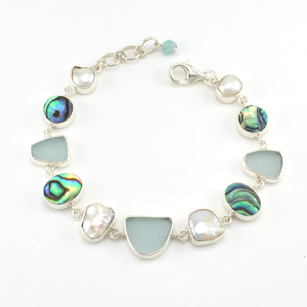 Sterling Silver Sea Glass Abalone Pearl Bracelet
