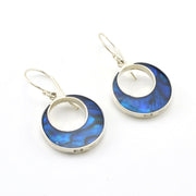 Sterling Silver Blue Abalone Round Dangle Earrings