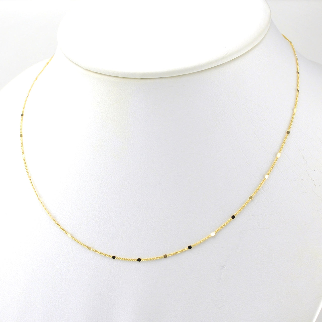 18k Gold Fill 16 Inch 1mm Curb Chain with Pressed Details and Extender