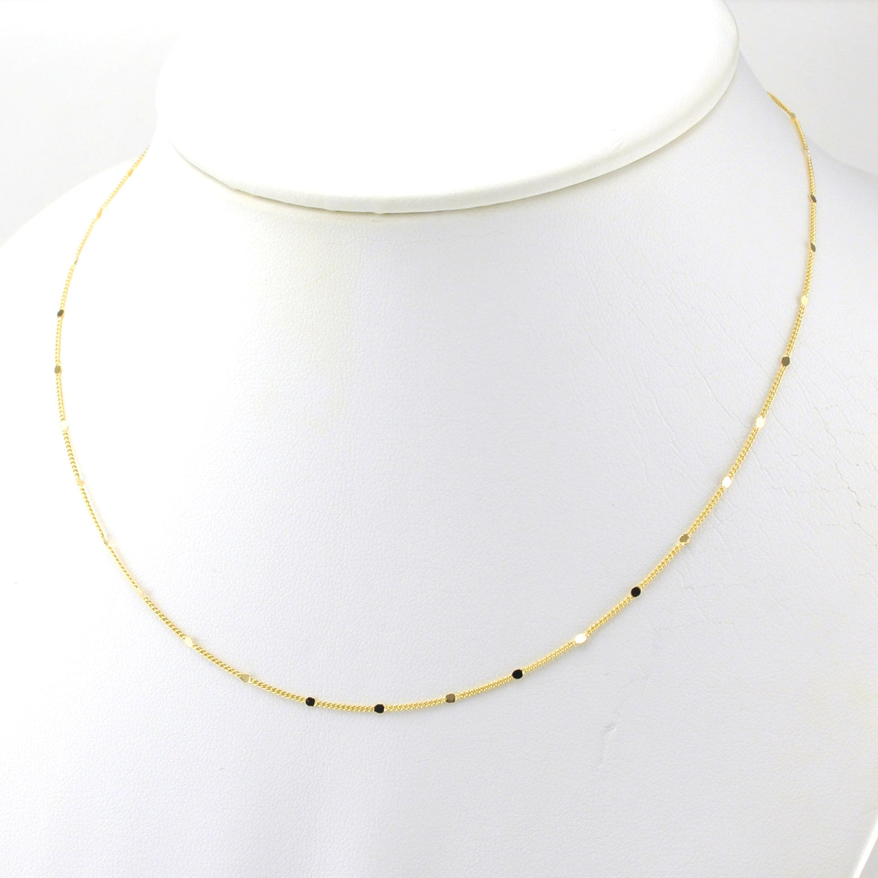 18k Gold Fill 16 Inch 1mm Curb Chain with Pressed Details and Extender