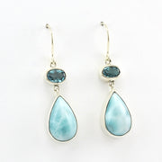 Alternate View Sterling Silver Blue Topaz Oval Larimar Tear Earrings