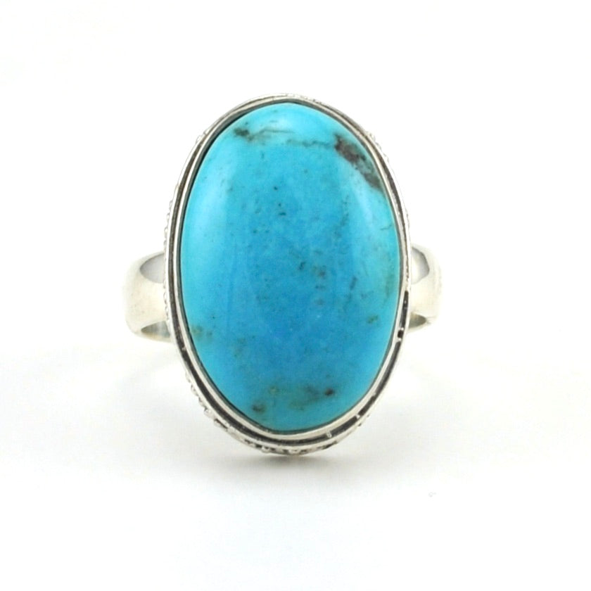 Alt View Sterling Silver Arizona Turquoise 13x19mm Oval Bali Ring