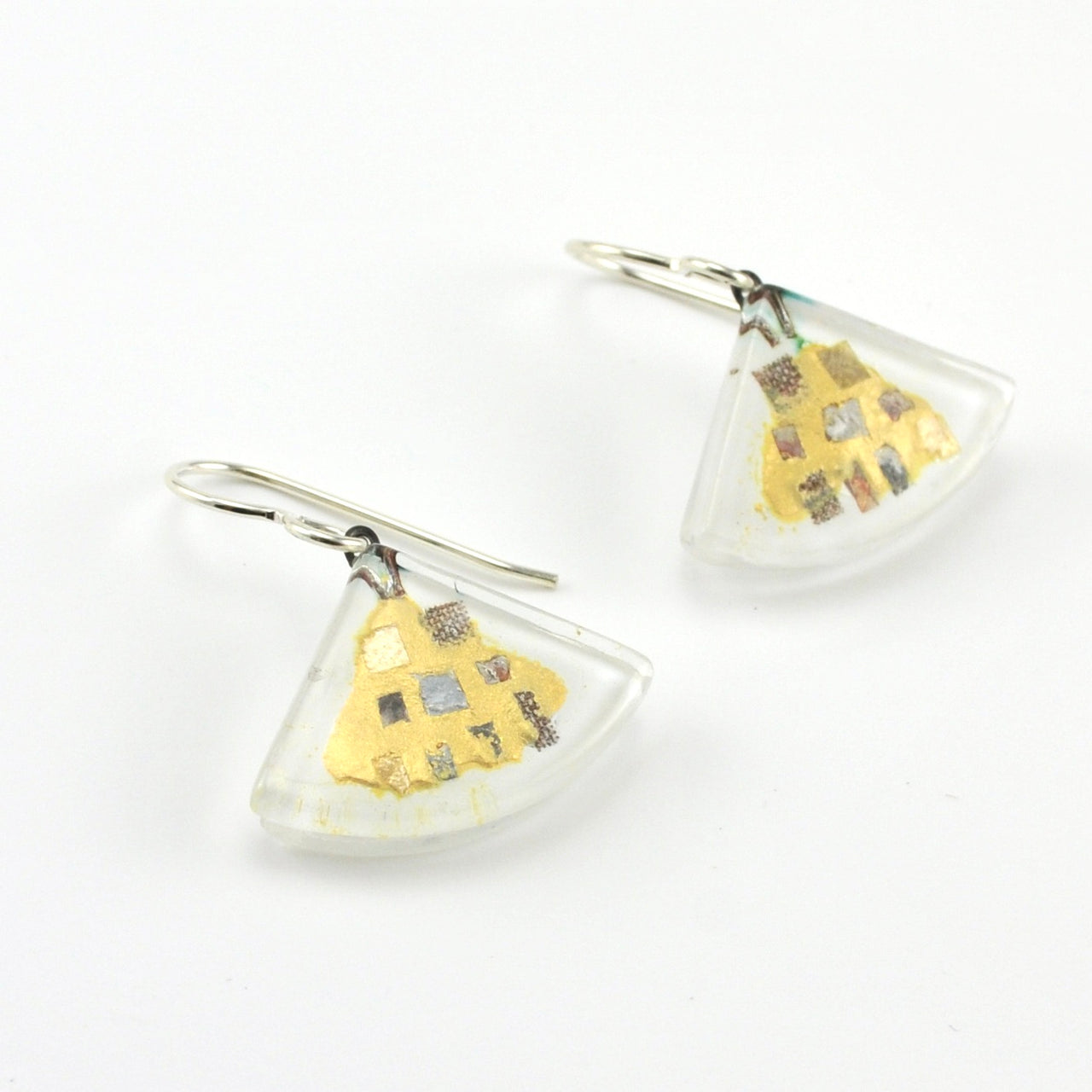 Glass White Golden Phase Fan Earrings