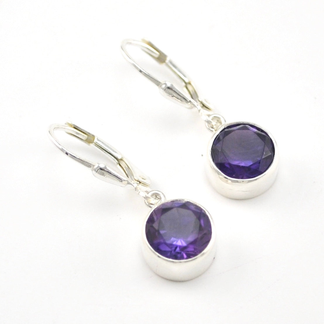 Silver Amethyst 8mm Round Dangle Earrings