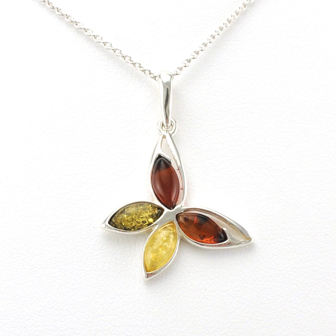 Alt View Sterling Silver Multicolored Amber Butterfly Necklace