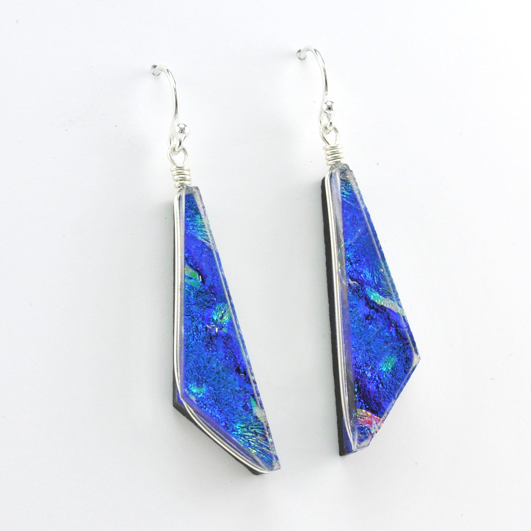 Alternate View Dichroic Glass Rainbow Blue Comet Dangle Earrings