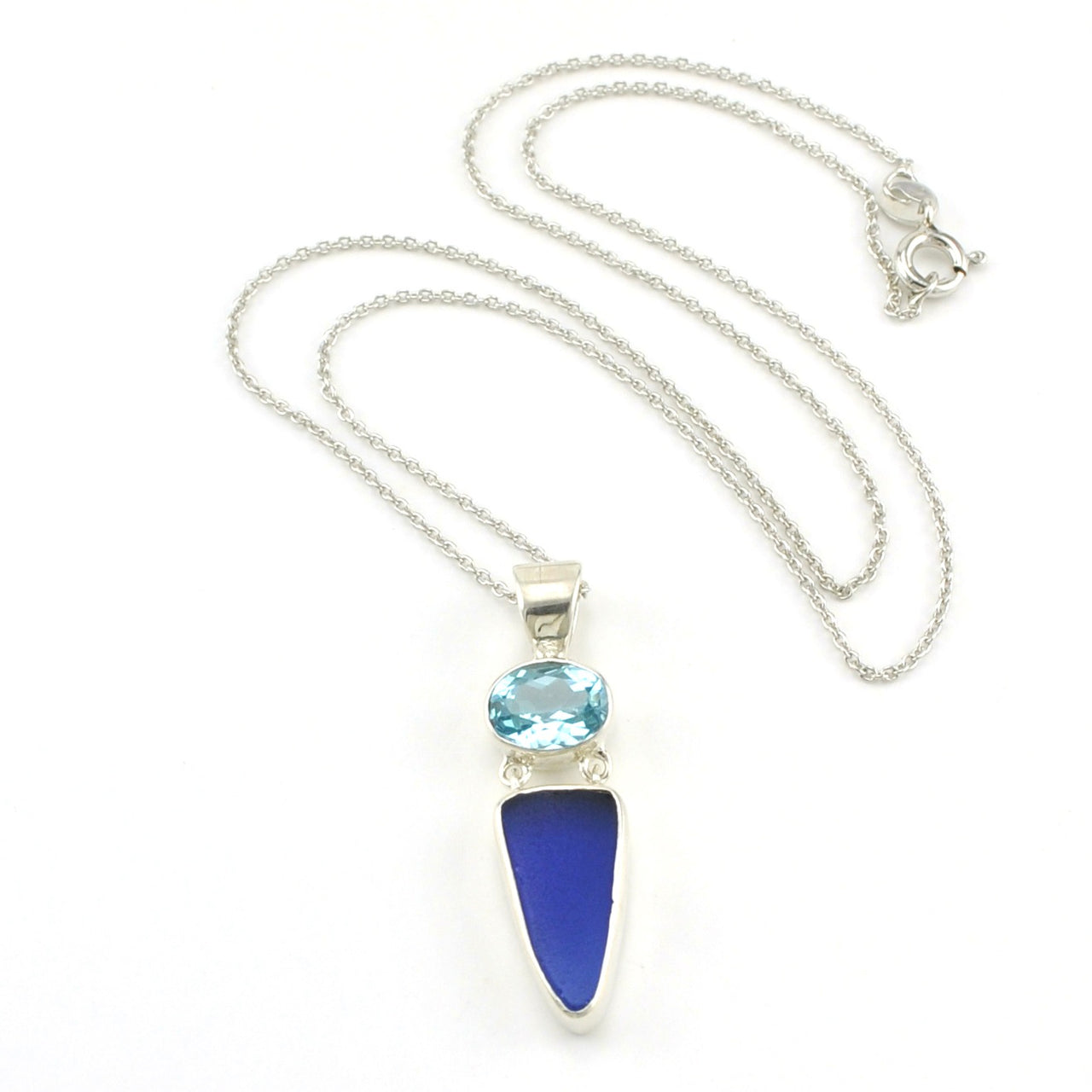 Sterling Silver Blue Topaz Sea Glass Necklace