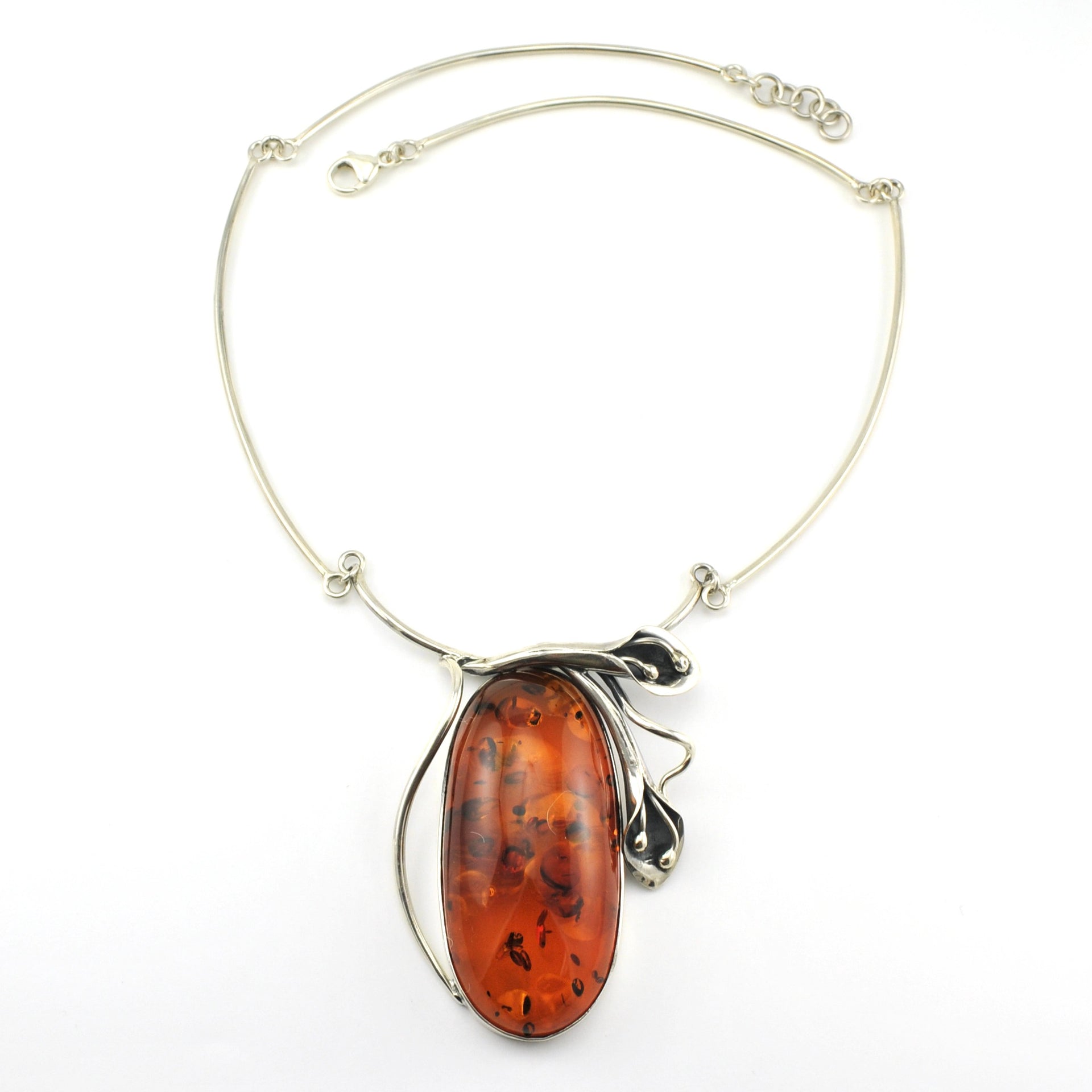 Sterling Silver Baltic Amber Oval Necklace