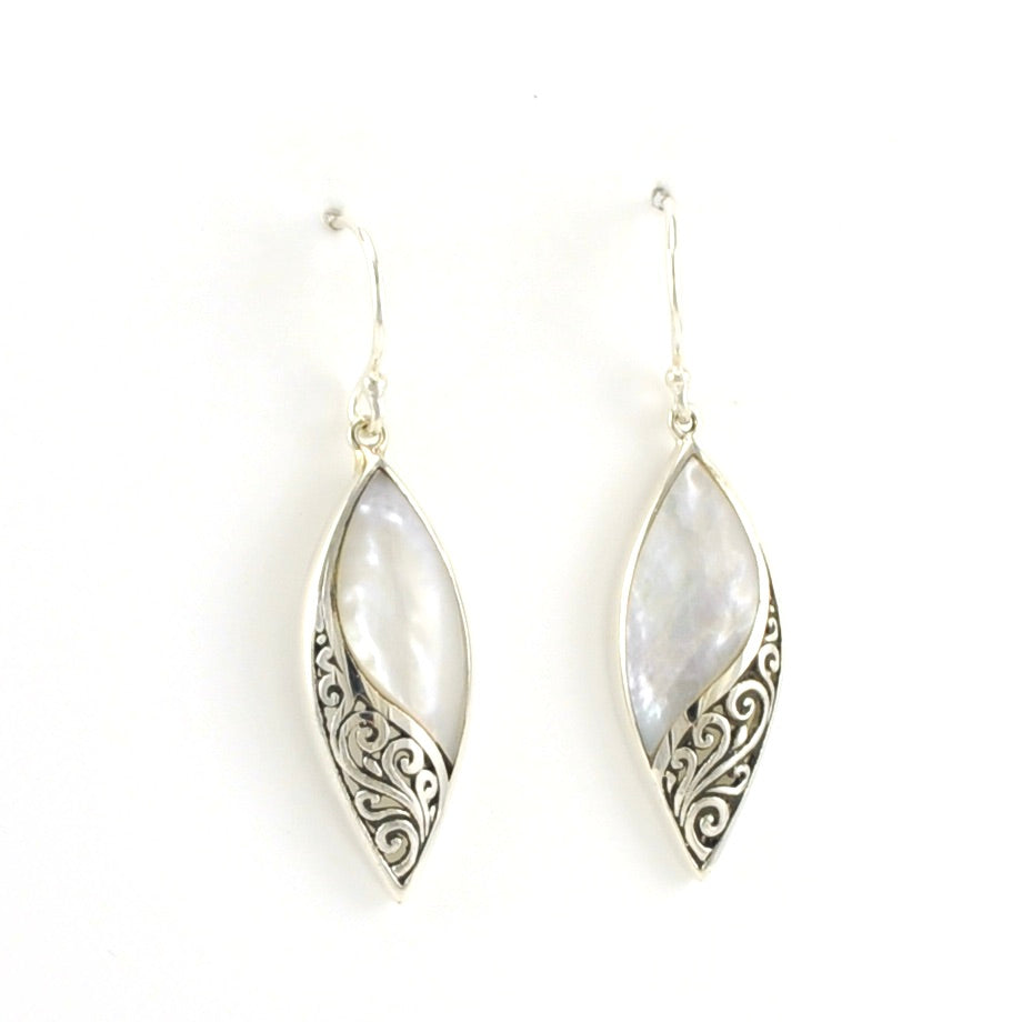 Alt  View Sterling Silver Mother of Pearl Marquise Bali Earrings