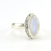 Side View Sterling Silver Moonstone 7x13mm Marquise Bali Ring