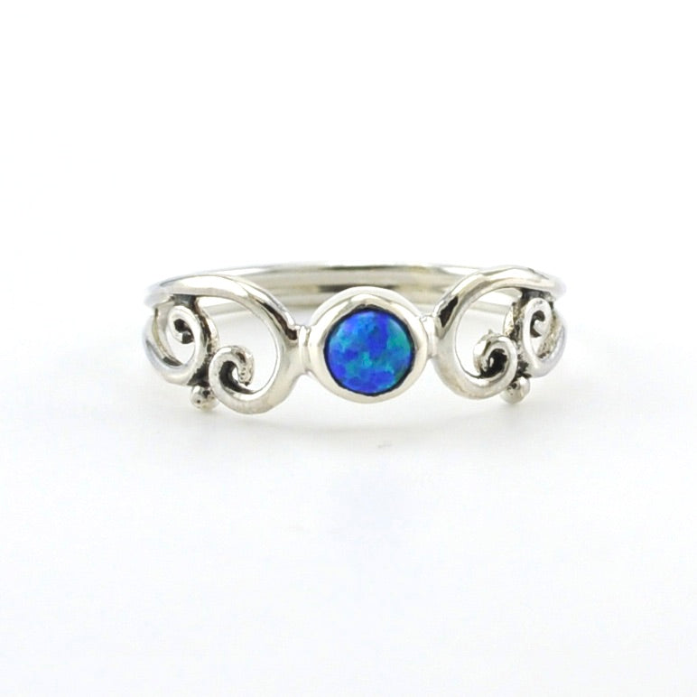 Sterling Silver Created Opal Round Swirl Ring