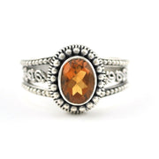 Front View Silver Citrine 6x8mm Oval 3 Band Scroll Ring