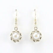 Alt View Sterling Silver Pearl 7mm Round Dangle Earrings