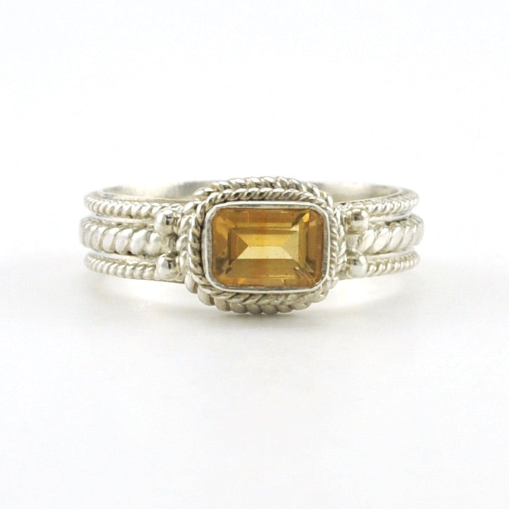 Sterling Silver Citrine 4x6mm Rectangular Rope Band