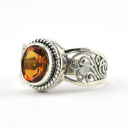 Side View Sterling Silver Citrine 6x8mm Oval Scroll Ring