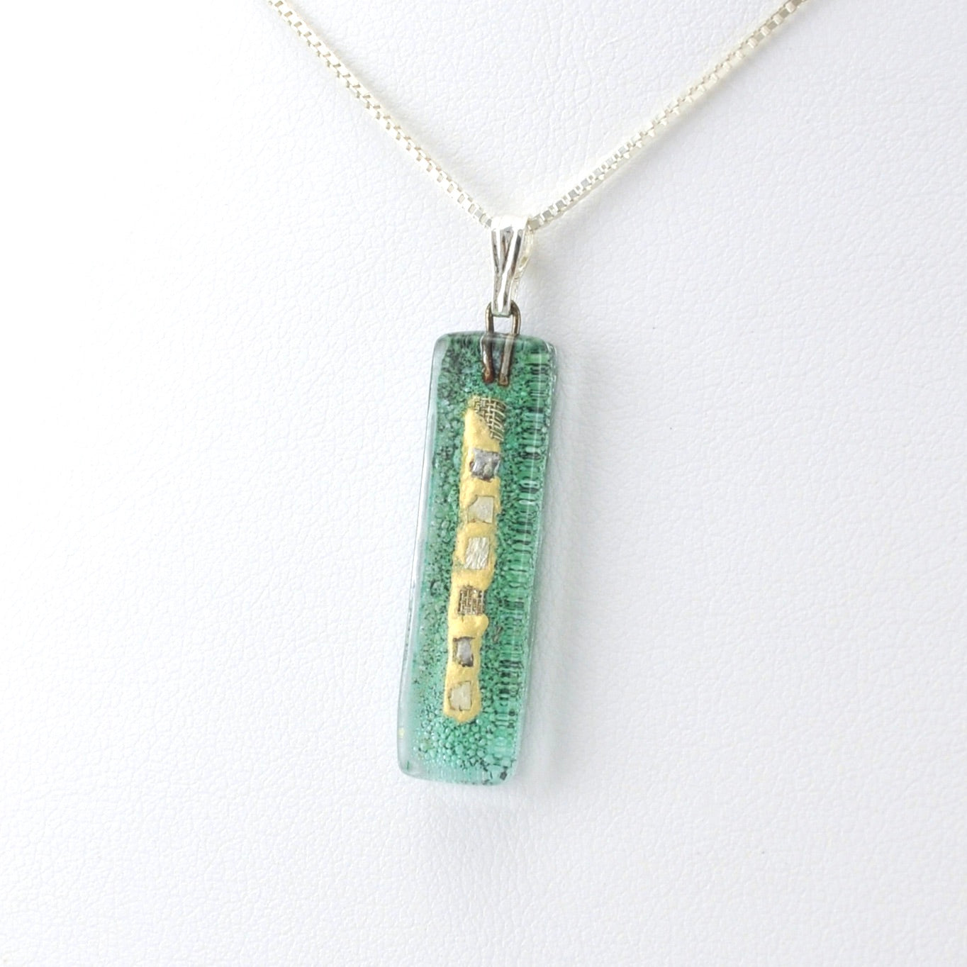 Side View Glass Aqua Golden Phase Medium Charm Necklace