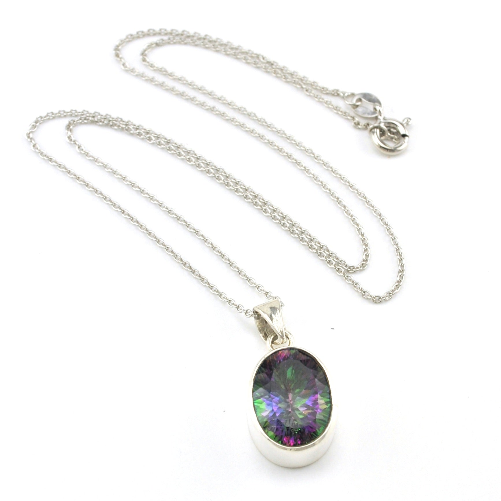 Sterling Silver Mystic Quartz 11x15mm Oval Necklace