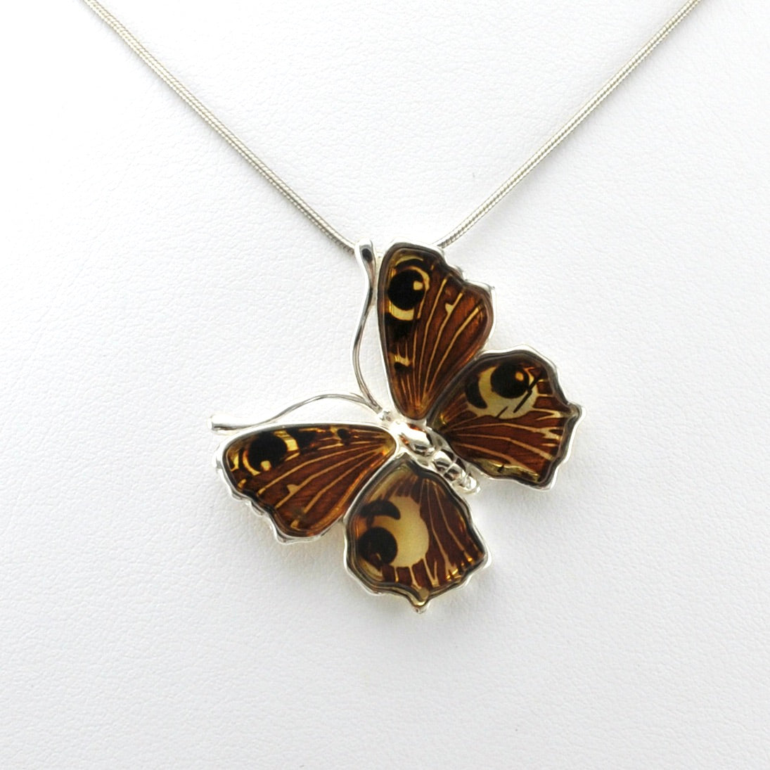 Alt View Sterling Silver Amber Butterfly Pendant