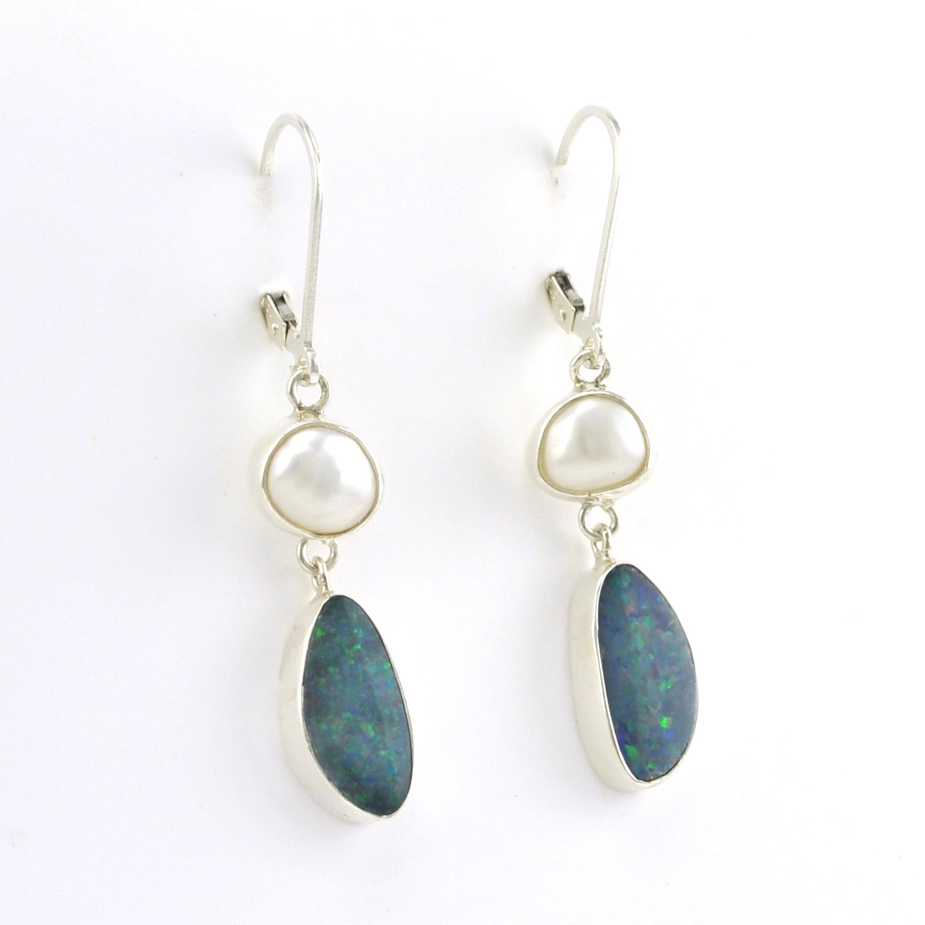 Alternate View Sterling Silver Keshi Pearl Australian Opal Earrings