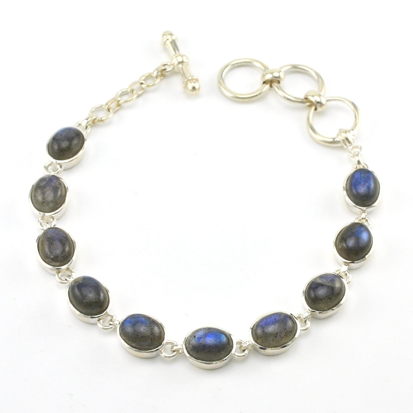 Sterling Silver Labradorite Oval Toggle Bracelet