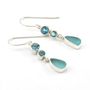 Sterling Silver Blue Topaz Aqua Sea Glass Earrings