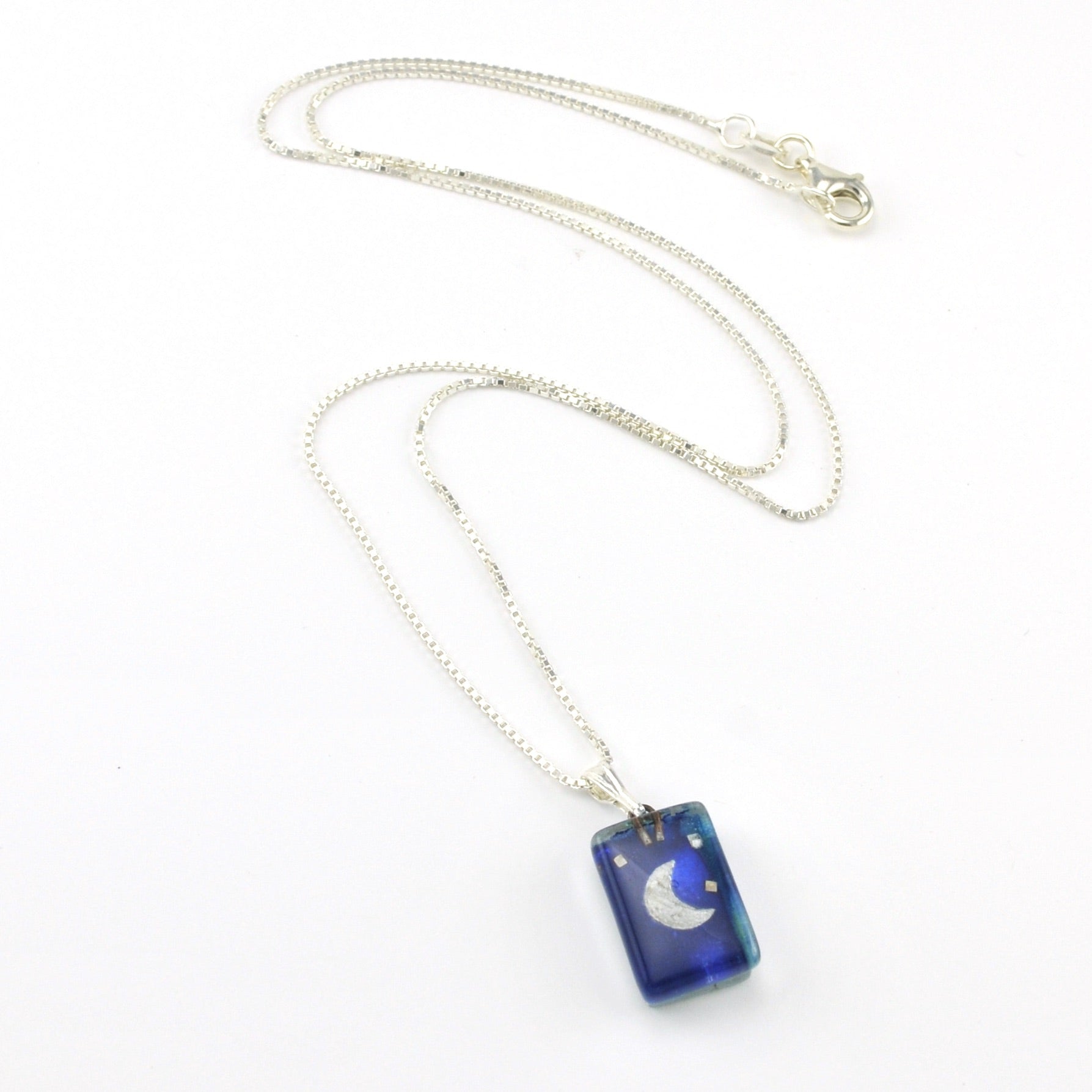 Glass Blue Moon Charm Necklace