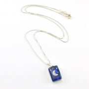 Glass Blue Moon Charm Necklace