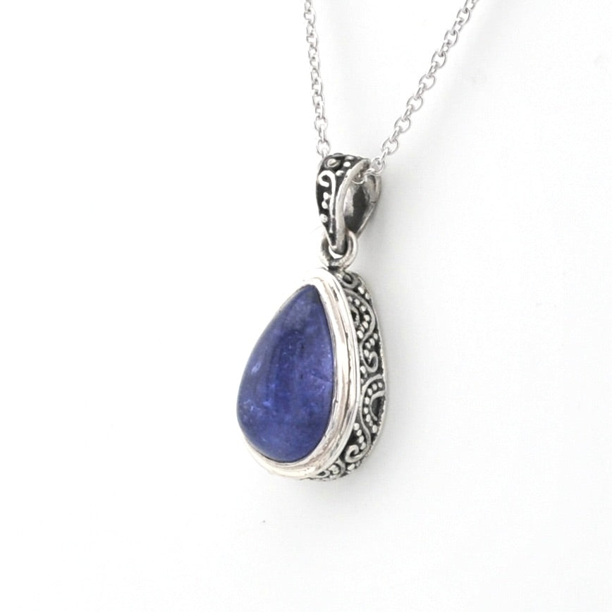 Sterling Silver Tanzanite 8x14mm Tear Bali Necklace