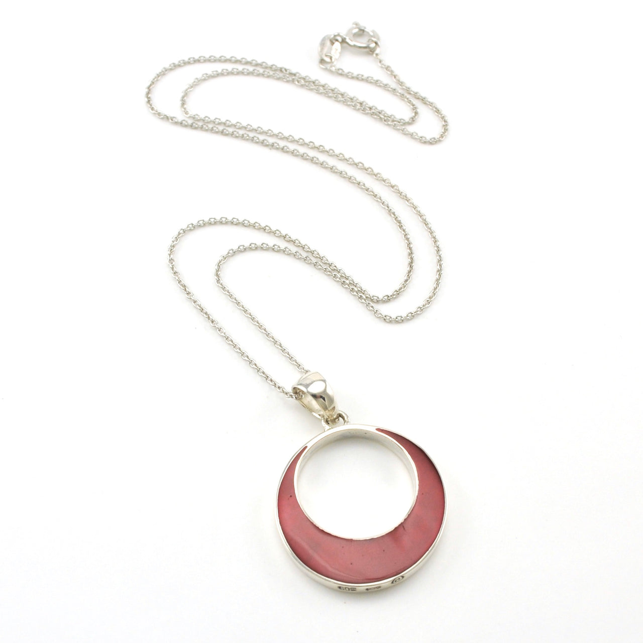 Sterling Silver Red Coral Circle Necklace