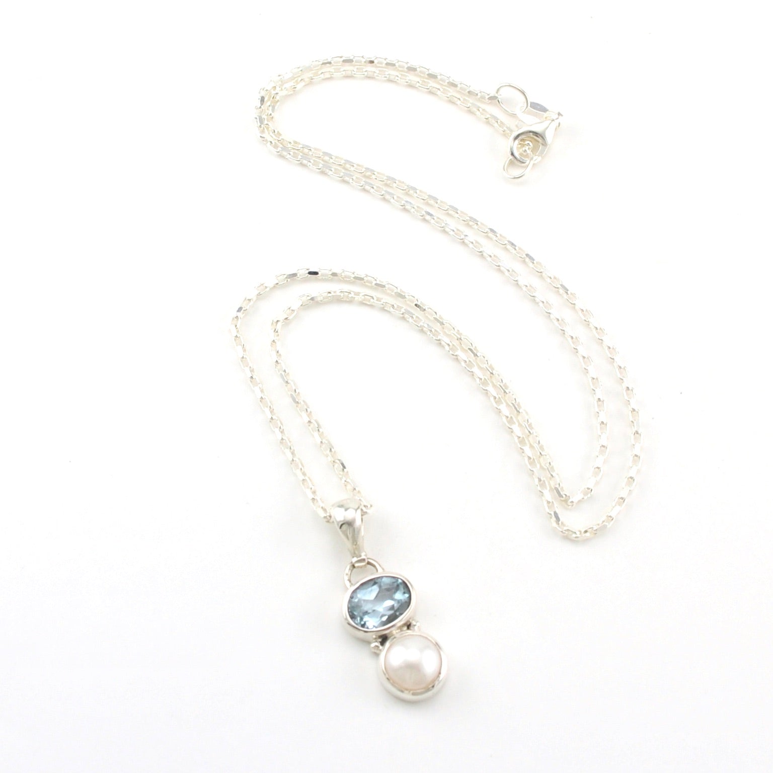 Sterling Silver Blue Topaz Pearl Necklace