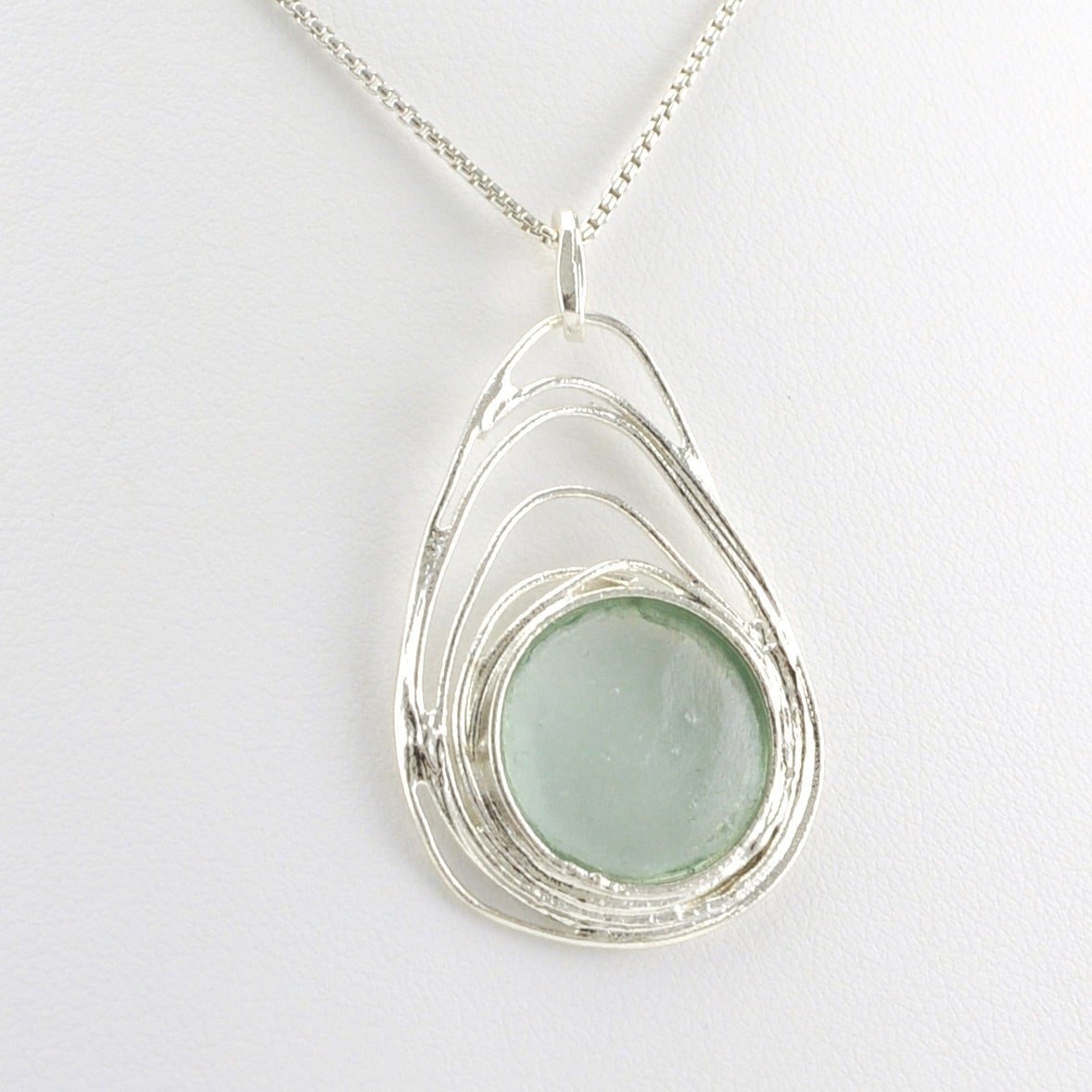 Alt View Sterling Silver Washed Roman Glass Round Necklace