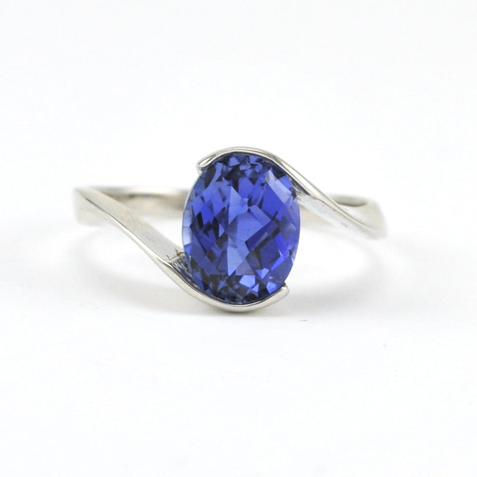Sterling Silver Created Tanzanite 2.6ct Oval Ring