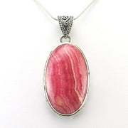 Alt View Sterling Silver Rhodochrosite 18x32mm Oval Bali Pendant