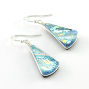 Dichroic Glass Silver Fan Dangle Earrings