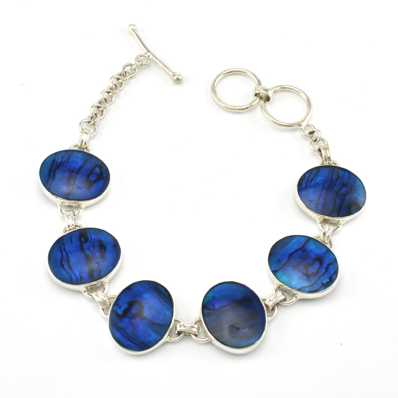 Sterling Silver Blue Abalone Oval Toggle Bracelet
