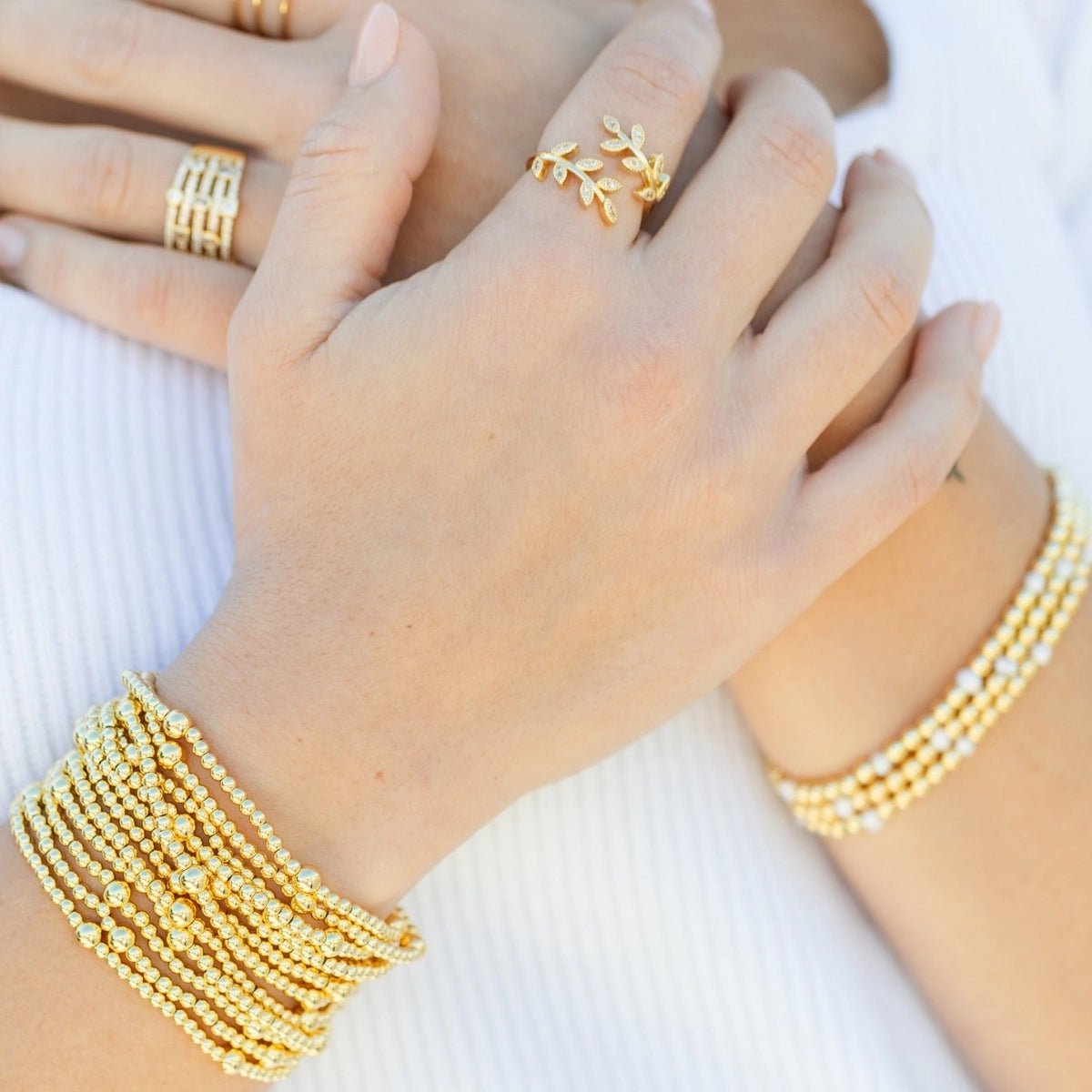 Gold 3mm Bead with 5mm Accent Stretch Bracelet
