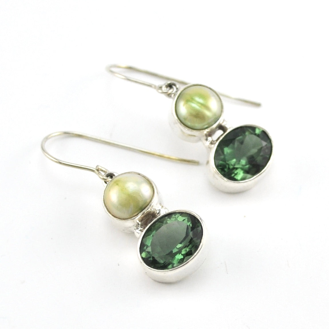 Silver Pearl Green Quartz Earrings