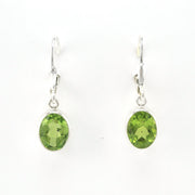 Front View Silver Peridot 7x9mm Oval Dangle Earrings