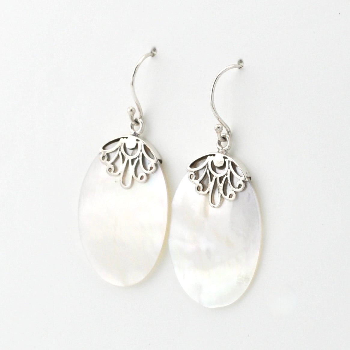 Sterling Silver Mother of Pearl Oval Dangle Earrings