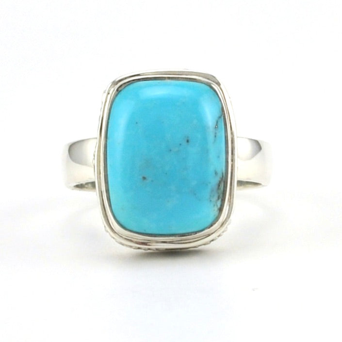 Alt View Sterling Silver Arizona Turquoise 11x14mm Rect Bali Ring