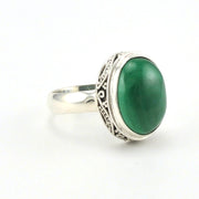 Side View Sterling Silver Malachite 10x14mm Oval Bali Ring