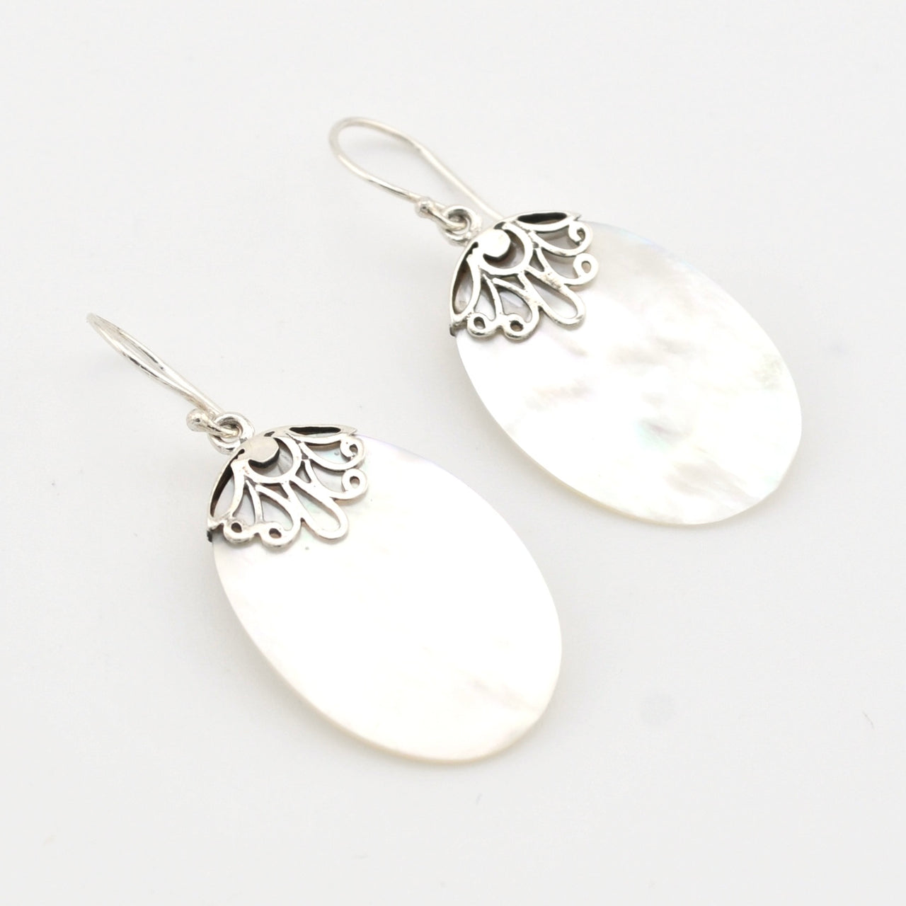 Sterling Silver Mother of Pearl Oval Dangle Earrings