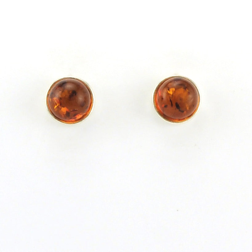 Alt View Sterling Silver Amber Round Stud Earrings