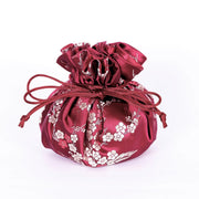 Cherry Blossom Brocade Jewelry Pouch Deep Red